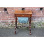 A VICTORIAN WALNUT WORK TABLE, the single frieze drawer with a part fitted interior, slide out