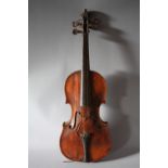 AN ANTIQUE HOPF VIOLIN FOR RESTORATION WITH ONE PIECE BACK, length of back 14 1/8"