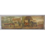 R.W. CROFTS. A pair of primitive village scenes with horses and carts, both signed and dated 1911