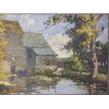 DAMIAN HASLAM. Impressionist watermill scene with ducks on mill pond, signed lower right and