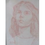 JOHN (XX). Head and shoulder portrait study of a young woman, signed lower left, sepia chalk on