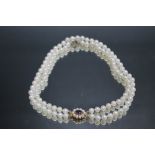A SET OF CULTURED PEARL WITH HALLMARKED 9 CARAT GOLD AMETHYST AND PEARL CENTRAL DROPPERCondition