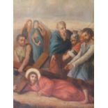 (XIX). Arch topped study of one of the stations of the cross, unsigned, oil on canvas laid on board,