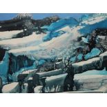 PETER SOLLY. Snowy landscape, 'Ice Forms', see label verso, signed lower right, mixed media on card,