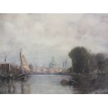 JOHN ERNEST AITKEN (1881-1957). Dutch river scene with town sailing vessels and figures 'The