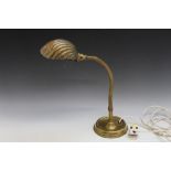 A VINTAGE BRASS SHELL SHADE ADJUSTABLE DESK LAMP, H 58.5 cm approx