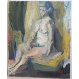 YVETTE EDELMAN (XX). Seated female nude, monogrammed lower right, oil on canvas, unframed, 61 x 50