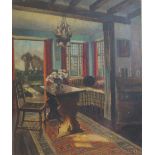 L. CLIFTON (XXI). 'Room Interior', signed lower right, oil on canvas laid on board, unframed, 60.5 x
