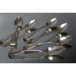 A SET OF SIX HALLMARKED SILVER TEASPOON, probably London 1811, makers mark S.B. I.B, approx.