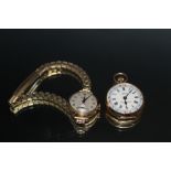 A 14K SMALL FOB WATCH, together with a 9 carat gold Accurist wrist watch (2)
