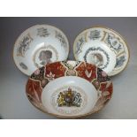 THREE LIMITED EDITION ROYAL WORCESTER LARGE COMMEMORATIVE BOWLS, comprising HM Queen Elizabeth II