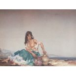 SIR WILLIAM RUSSELL FLINT (1880-1969). Coastal scene with semi-nude, 'Sara', signed in pencil