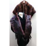 A LADIES VINTAGE FUR STOLE WITH ATTACHED TIPPETS, together with two other fur stoles - the black one