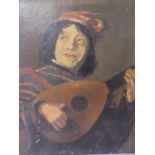 (XIX-XX). Study of a troubadour playing a mandolin, signed bottom right, oil on canvas, unframed, 55