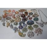 A COLLECTION OF VINTAGE RHINESTONE SET COSTUME BROOCHES, various styles and periods, together with a