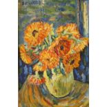 J. MacR?? (XX). Scottish school, impressionist still life study of a vase of flowers on a table,