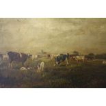 H.H. JONES (XIX-XX). Stormy landscape with cattle in a meadow 'Cape's Meadows', signed and dated