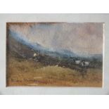 BRIAN IRVING (b.1900). Sheep in a stormy mountainous landscape, signed lower left, watercolour,