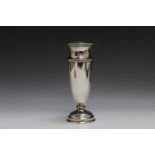 A HALLMARKED SILVER VASE - BIRMINGHAM 1959, having filled base, H 19.5 cm