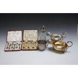 A COLLECTION OF HALLMARKED SILVER AND PLATED WARE CONSISTING OF A CASED SET OF COFFEE SPOONS BY