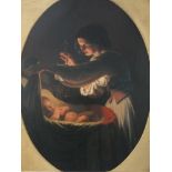 S. BOLLINI (XIX). Italian school, large oval study of a mother watching her child in a crib by