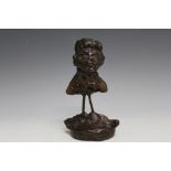 A MODERNISTIC BRONZE FIGURE, signed with initials RJ and JC to base, H 14.5 cm