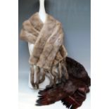 A VINTAGE SILVER / GREY MINK FUR STOLE, with detachable tippets, fully lined, together with