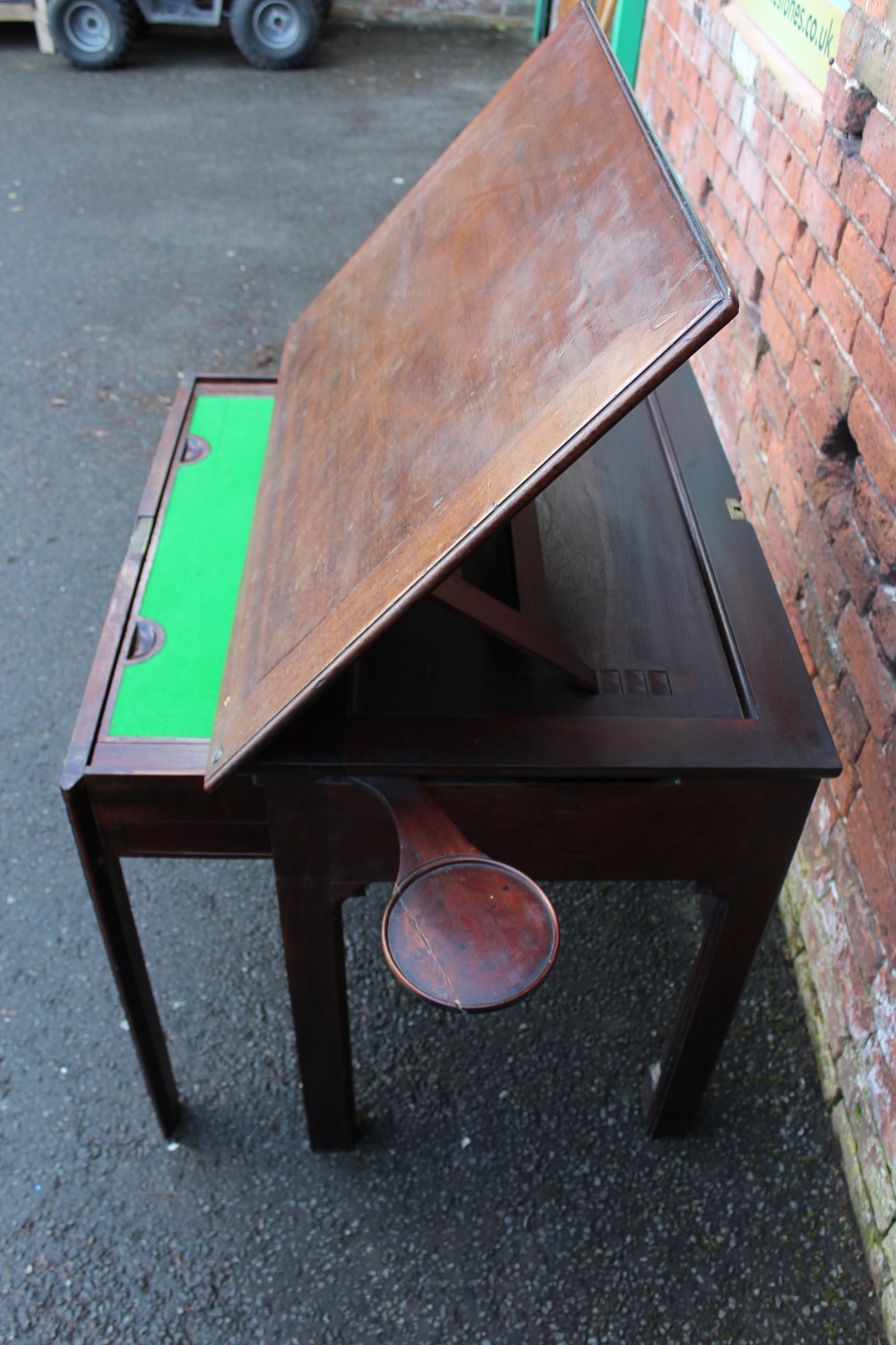 A GEORGIAN MAHOGANY CHIPPENDALE PERIOD ARCHITECTS TABLE, the hinged top with adjustable ratchet - Image 8 of 12