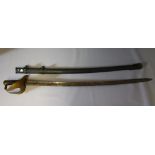A LATE 19TH / EARLY 20TH CENTURY CAVALRY SWORD, with metal sheath, blade L 89 cm, overall L 108 cm