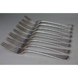 A SET OF EIGHT TABLE FORKS - LONDON 1799, makers mark for William Eley and William Fern, approximate