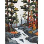 DAVID BARNES (XX-XIX). Welsh school, impressionist wooded rocky river landscape, 'Forest Below