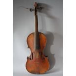 AN ANTIQUE HALF SIZE VIOLIN FOR RESTORATION, length of back 12 1/2"