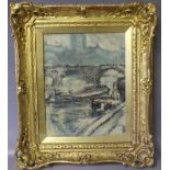 (XIX-XX). Impressionist study of figures and boats on the River Seine, Paris, see Royal Institute,