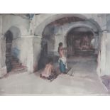 SIR WILLIAM RUSSELL FLINT (1880-1969). Two semi-nude females practising archery in a cellar,