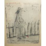 CIRCLE OF LAURENCE STEPHEN LOWRY (1887-1976). Study of a figure before railings, indistinctly