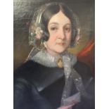 (XIX). A portrait study of a lady in black dress holding a letter, unsigned, oil on canvas,