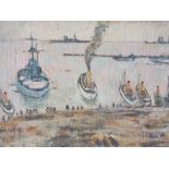 (XX). Continental harbour scene with moored boats, signed lower left, oil on canvas laid on board,