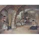 SIR WILLIAM RUSSELL FLINT (1880-1969). Clothed and semi-nude women in a cellar, signed in pencil