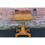 A WILLIAM IV WALNUT AND INLAID WORK TABLE, the stepped hinged lid with ebonised and satinwood inlaid