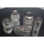 A COLLECTION OF HALLMARKED SILVER DRESSING TABLE JARS, together with a hallmarked silver topped