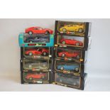 A COLLECTION OF TEN BOXED 1:18 SCALE DIECAST VEHICLES by Burago, Maisto, Anso etc.