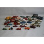 A COLLECTION OF PLAYWORN DIECAST AND TINPLATE VEHICLES to include Dinky, Corgi, Matchbox etc.