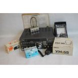 A YAESU VHF/UHF FT-736R TRANSCEIVER, with headphones and harvard field strength indicator and