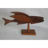 A PITCAIRN ISLAND, CARVED WOOD FLYING FISH, inscribed "souvenir from Pitcairn island" made by