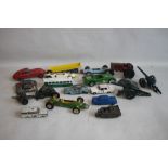 A QUANTITY OF PLAYWORN DIECAST AND OTHER VEHICLES, to include Triang Spot on, Lone Star, Britains