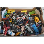 A QUANTITY OF PLAYWORN DIECAST AND OTHER VEHICLES, by Matchbox, Corgi, Mattel etc