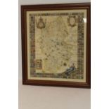 ROBERT PLOT MAP OF STAFFORDSHIRE c.1686, map surrounded by shields, later hand colouring, framed and