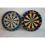 TWO AUTOGRAPHED MATCH DART BOARDS ONE FROM WOLVERHAMPTON BEARING VARIOUS SIGNATURES, TO INCLUDE,