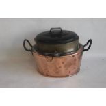 AN ANTIQUE COPPER "WELBANKS BOILERETTE" WITH HOT WATER JACKET, L 34 cm