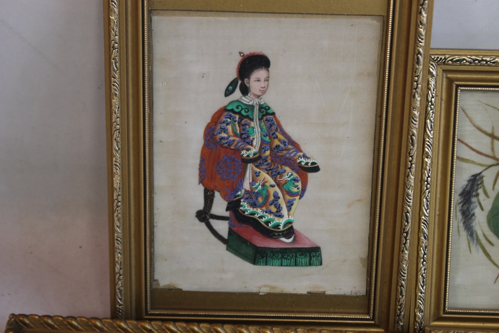 FOUR CHINESE RICE PAPER PAINTINGS to include a seated figure, a pair of pheasants, flowers etc. (4) - Image 5 of 5